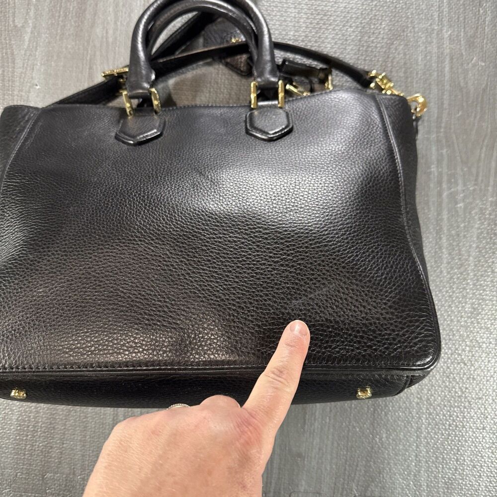 Tory Burch Robinson Pebbled Black Leather Satchel Tote Handles Strap - Picture 5 of 15